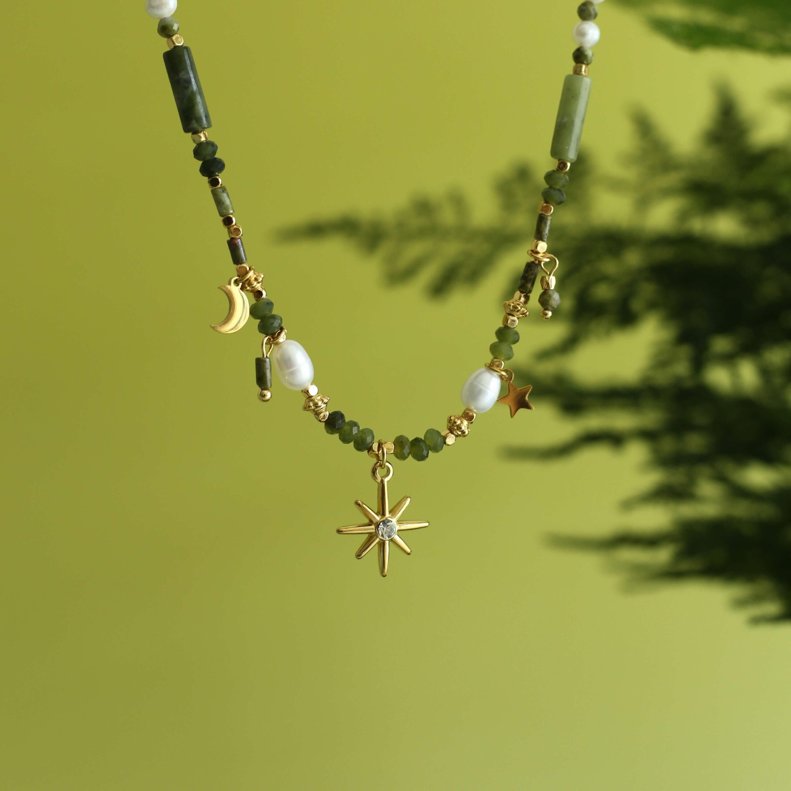 Unakite Star and Moon Necklace